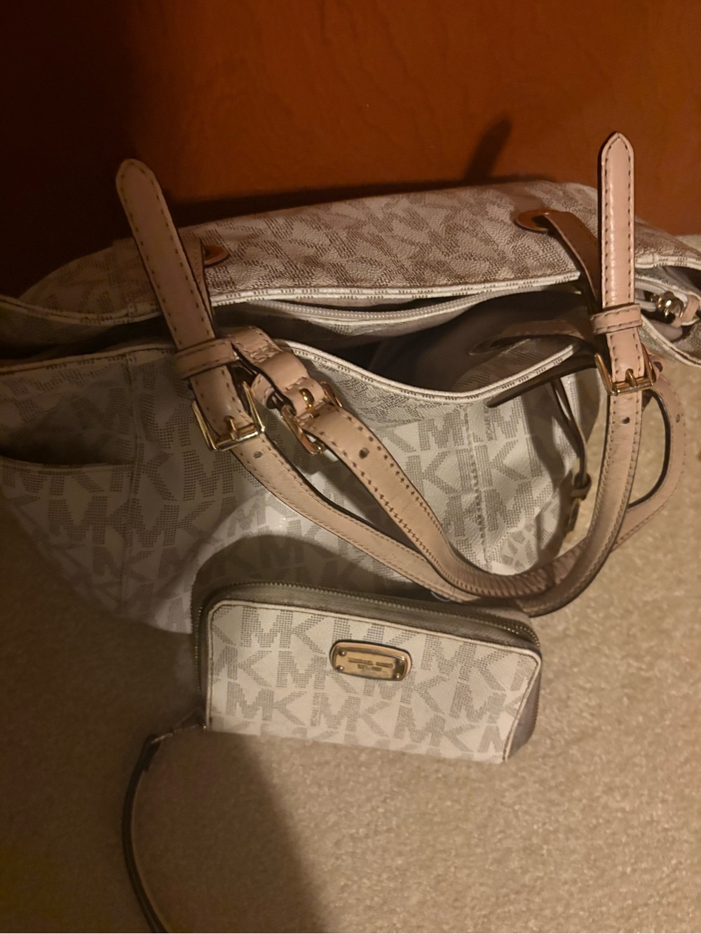 Michael Kors Light Beige MK Logo Tote with Matching Wristlet